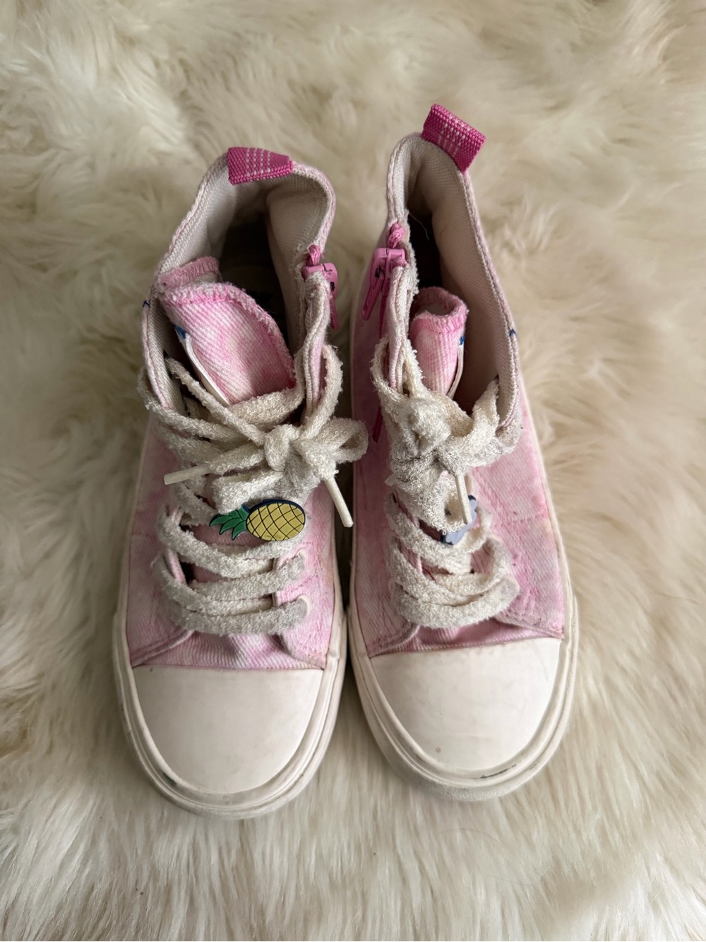 Zara Kids Disney Pink High-Top Sneakers with Stitch Patch and Flower Charm
